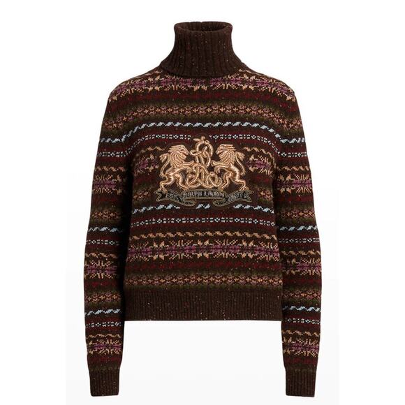 Ralph Lauren Collection Wool Sweater L Fair Isle Crest Cashmere Turtleneck $2490 - Picture 2 of 15